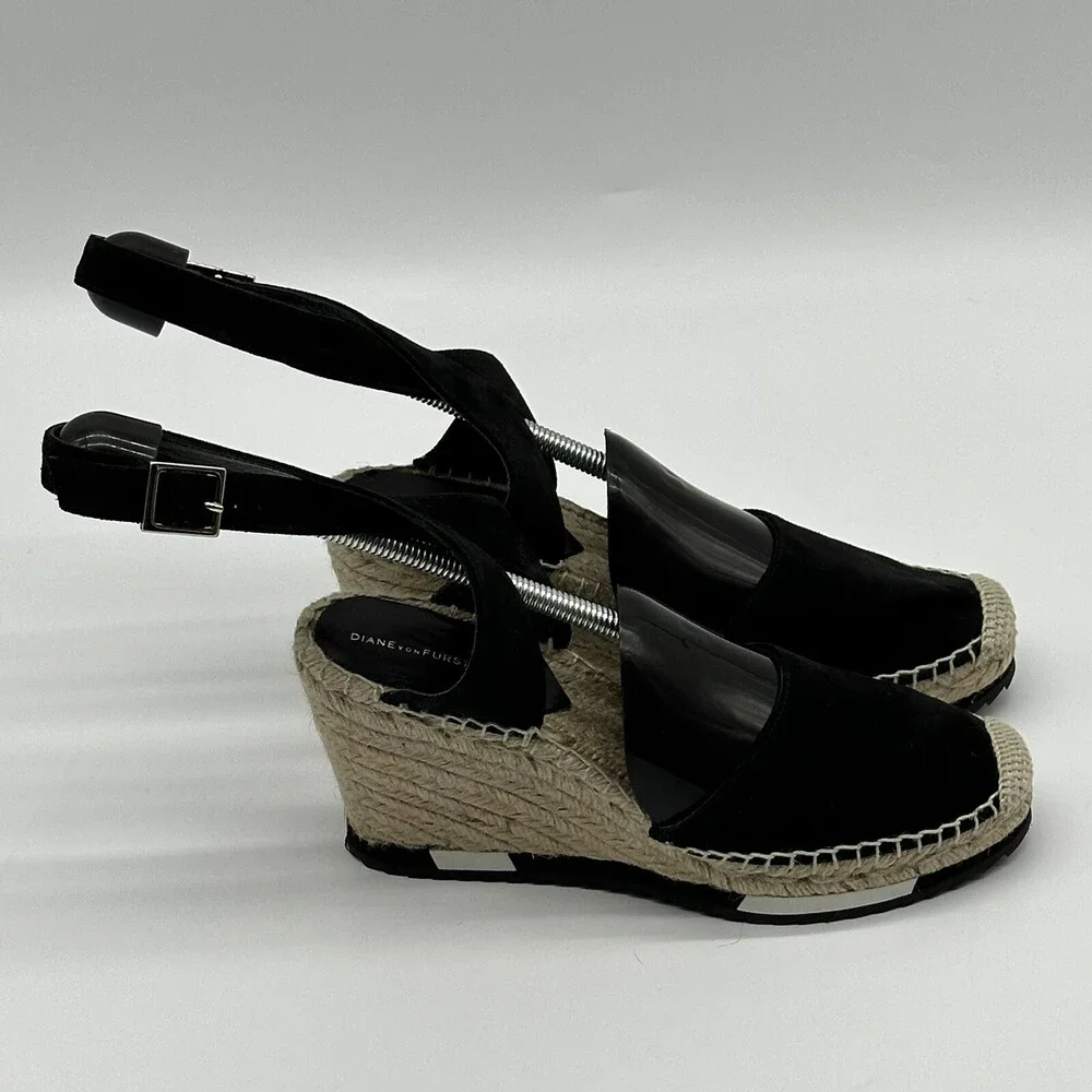 Diane von Furstenberg Palermo Suede Ankle Wrap Strap Wedge Espadrilles Size 8